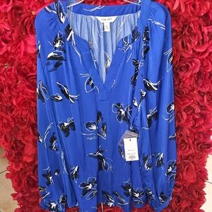 Nine West NWT Blue/Black Graphic Relaxed Blouse Size XXLarge